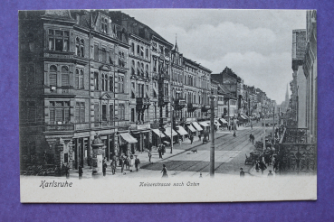 Ansichtskarte AK Karlsruhe 1900-1910 Kaiserstrasse nach Osten Läden Kutschen